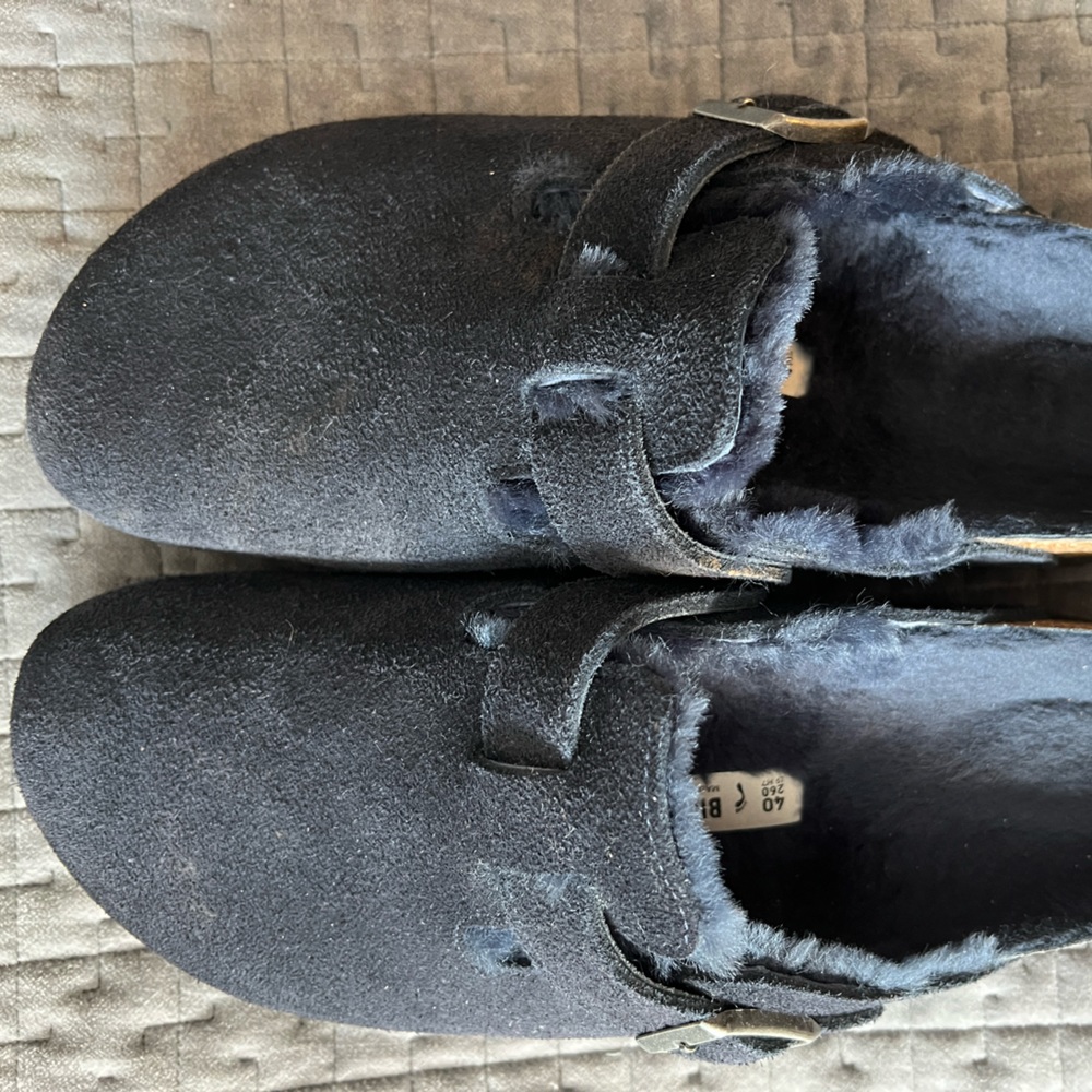 BIRKENSTOCK Boston Suede leather Shearling clogs shoes 40 US 9 M/N Midnight